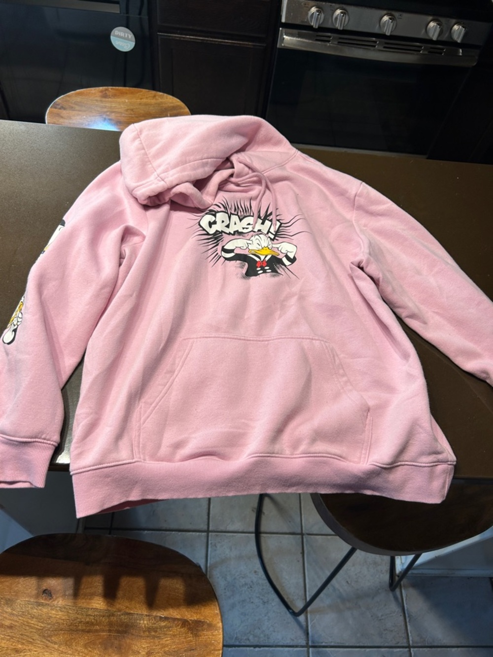H&M Pink Graphic Hoodie with 'Crash' Cartoon Print